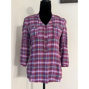 Matilda Jane Plaid All Day Millie Ruffle Top sz S